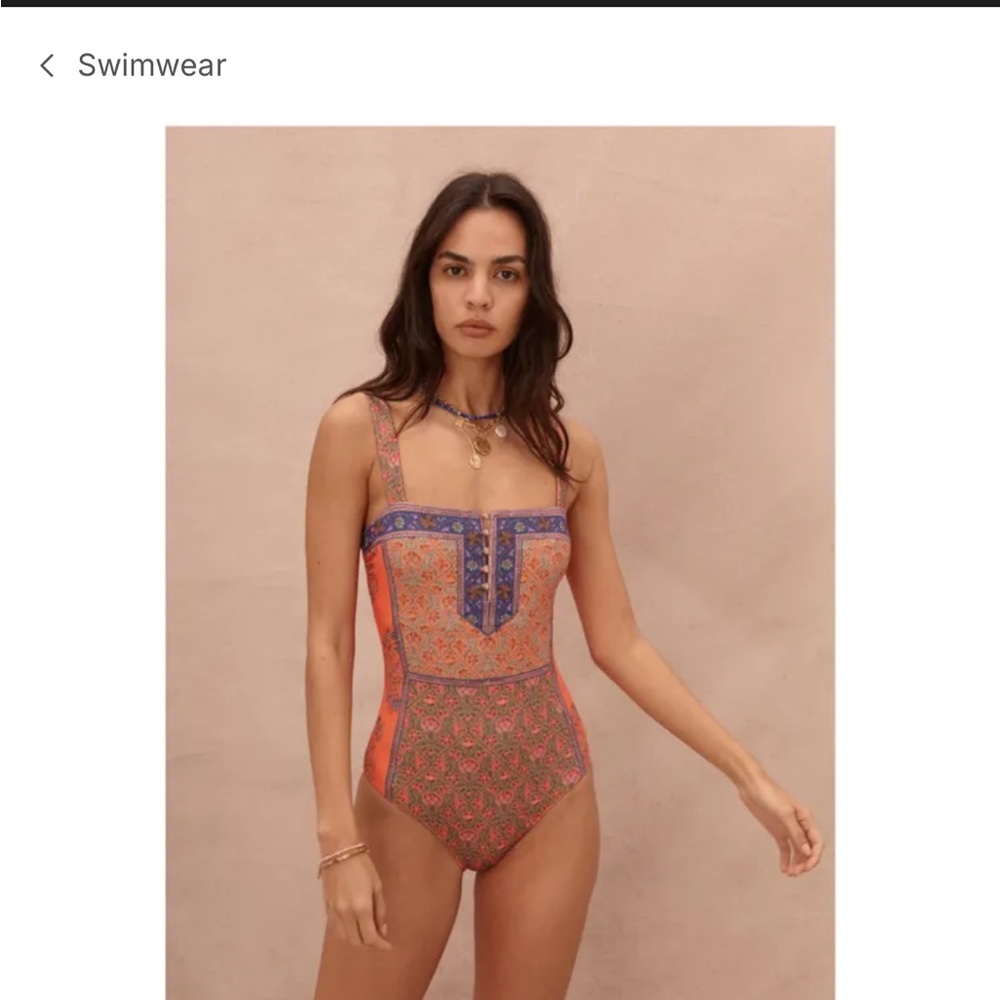 Elegant Orange and Blue One-Piece Swimsuit